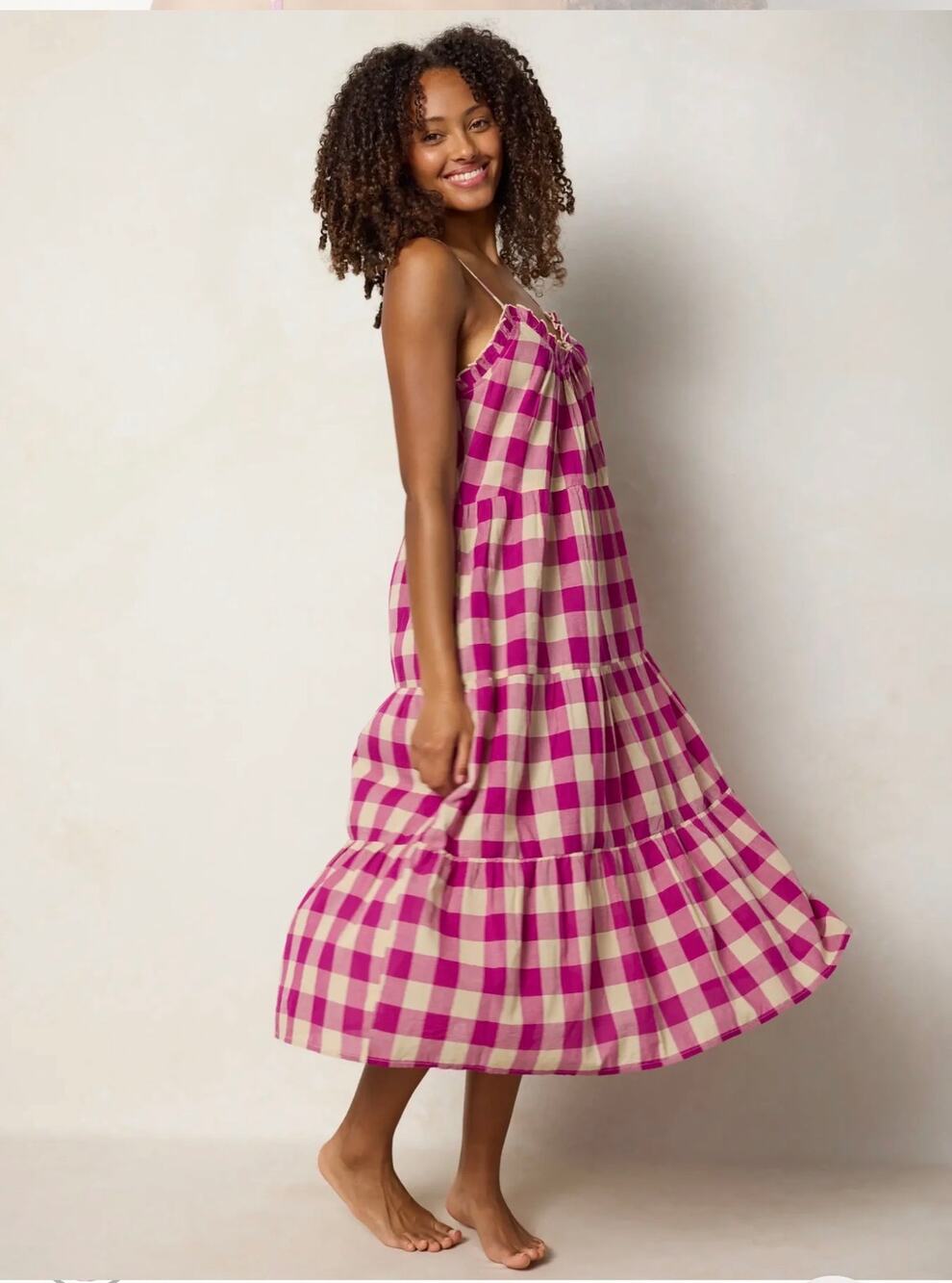NWT Fuschia Gingham Harley Cotton Midi Dress - S